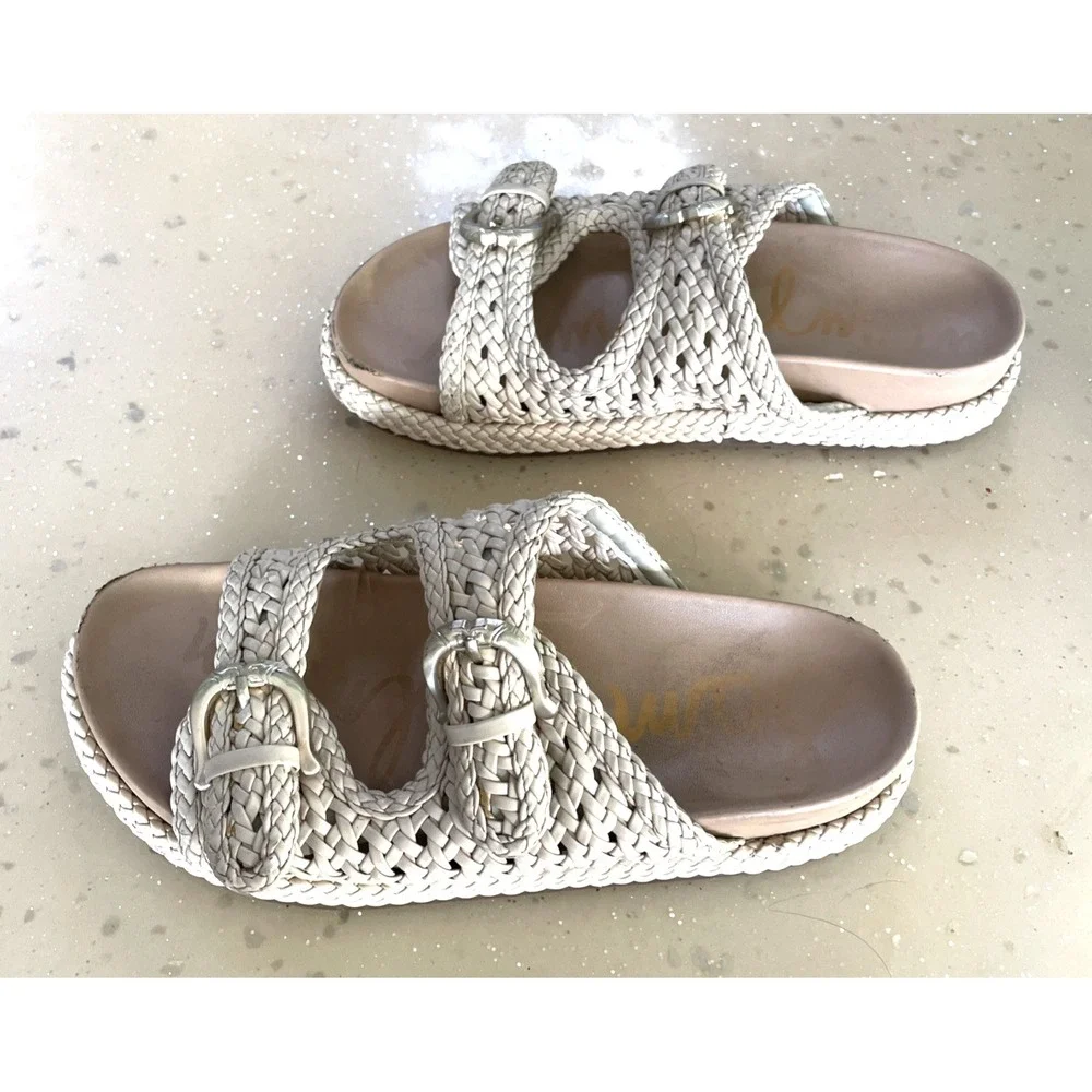 Sam Edelman Braided Double Buckle Sandal in Natural/Beige - Picture 3 of 7